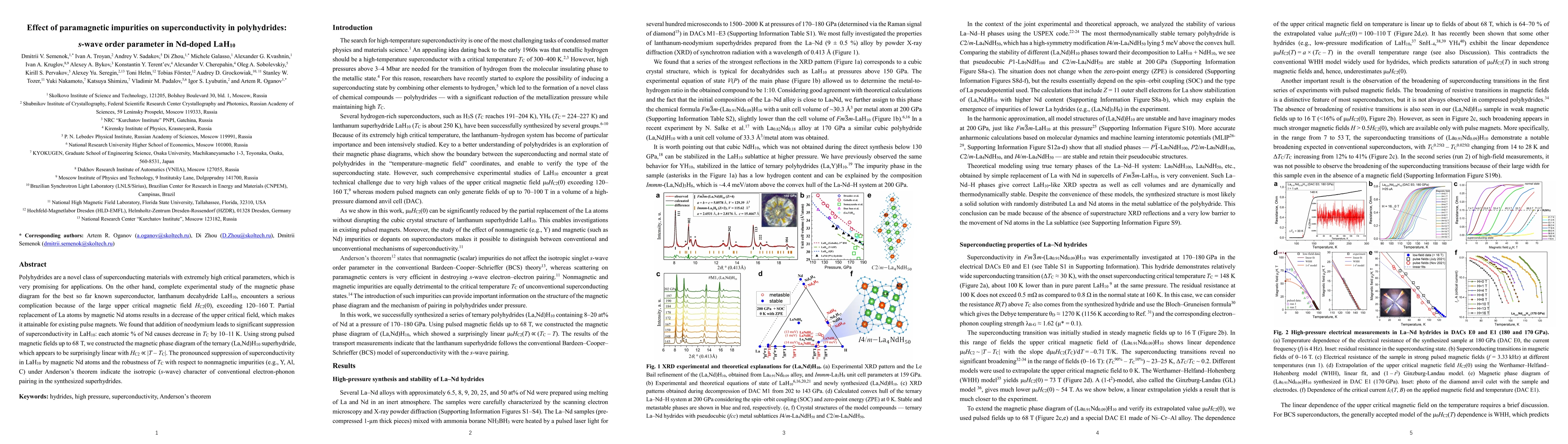 Thumbnail for Effect of paramagnetic impurities on superconductivity in polyhydrides:
  $\textit{s}$-wave order parameter in Nd-doped LaH$_{10}$