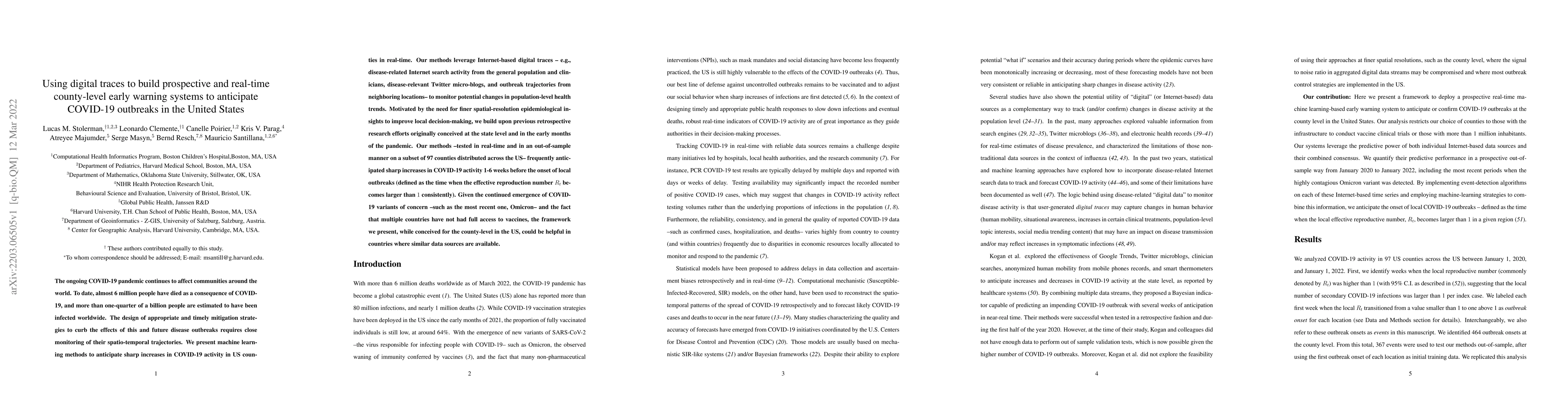 Thumbnail for Using digital traces to build prospective and real-time county-level
  early warning systems to anticipate COVID-19 outbreaks in the United States