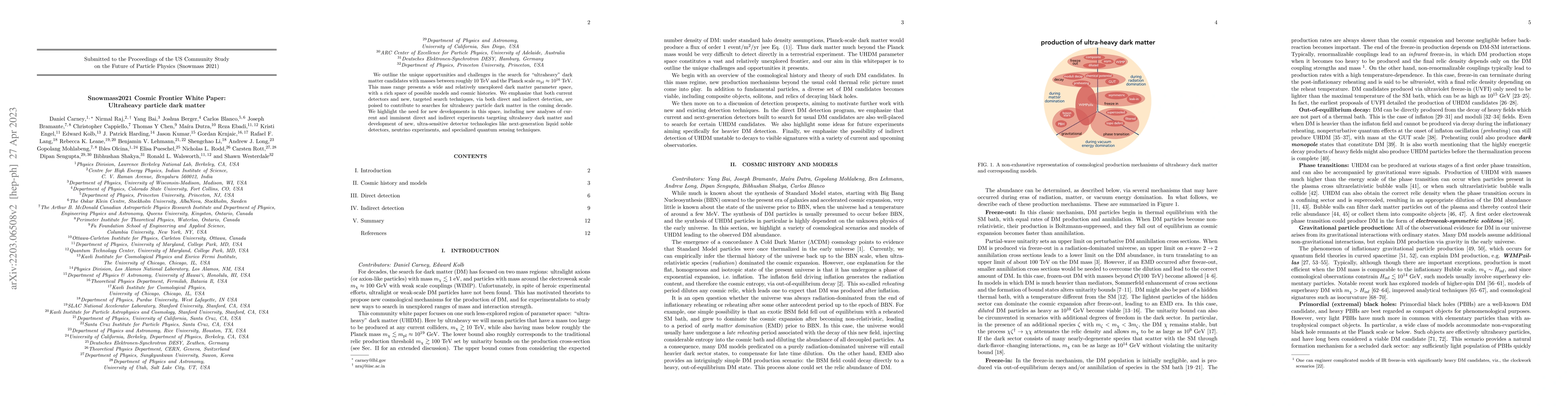 Thumbnail for Snowmass2021 Cosmic Frontier White Paper: Ultraheavy particle dark
  matter