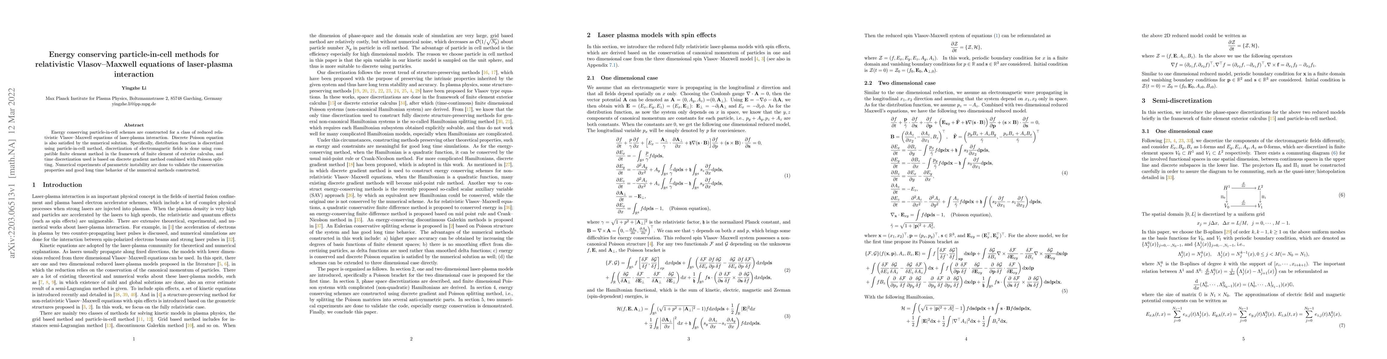 Thumbnail for Energy conserving particle-in-cell methods for relativistic
  Vlasov--Maxwell equations of laser-plasma interaction