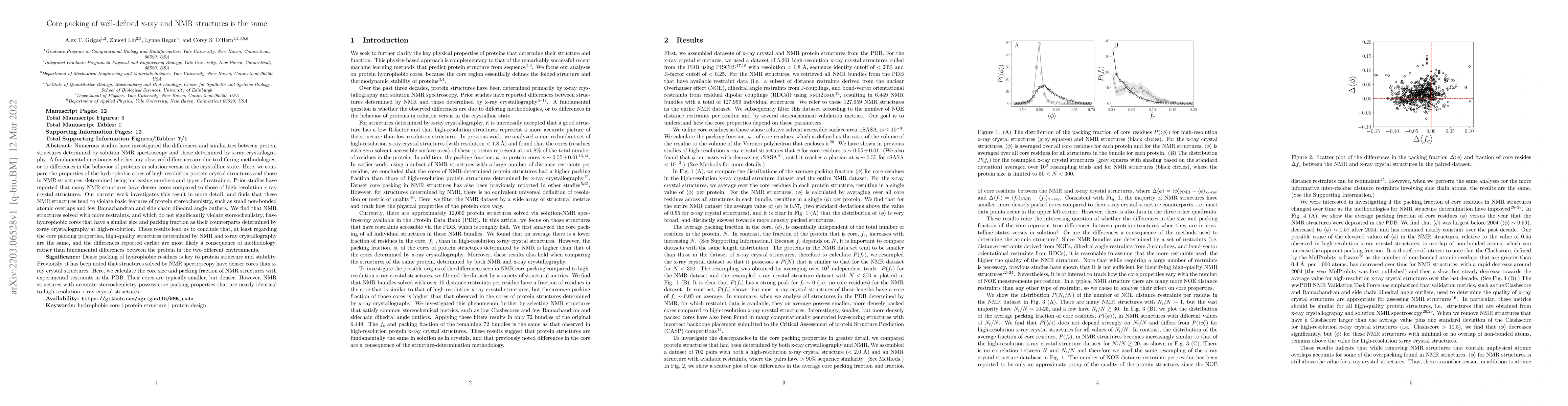 Thumbnail for Core packing of well-defined x-ray and NMR structures is the same