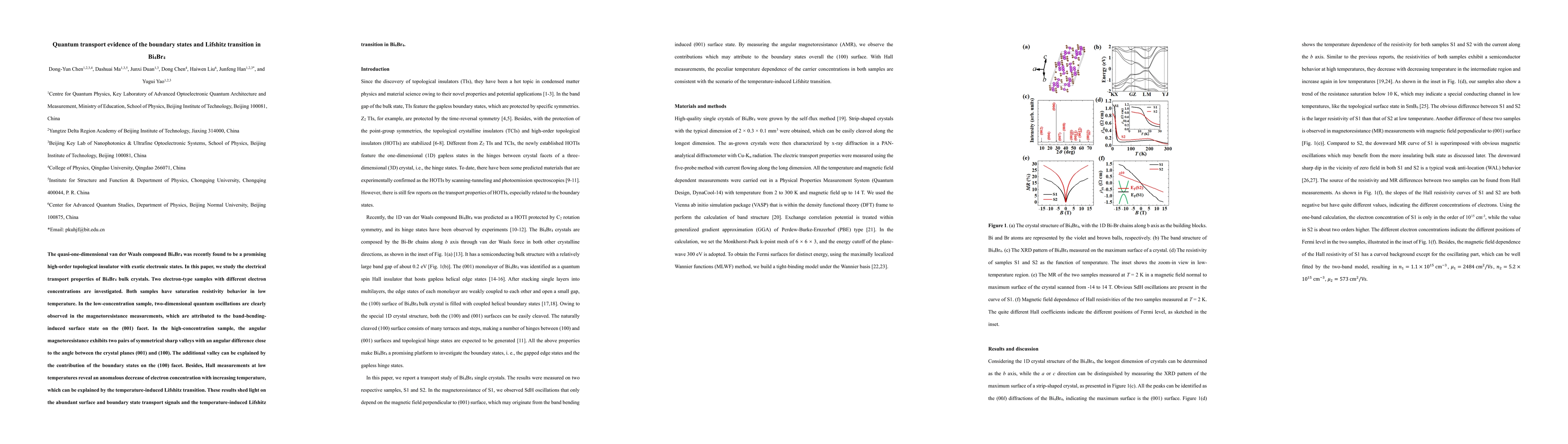 Thumbnail for Quantum transport evidence of the boundary states and Lifshitz
  transition in Bi$_4$Br$_4$