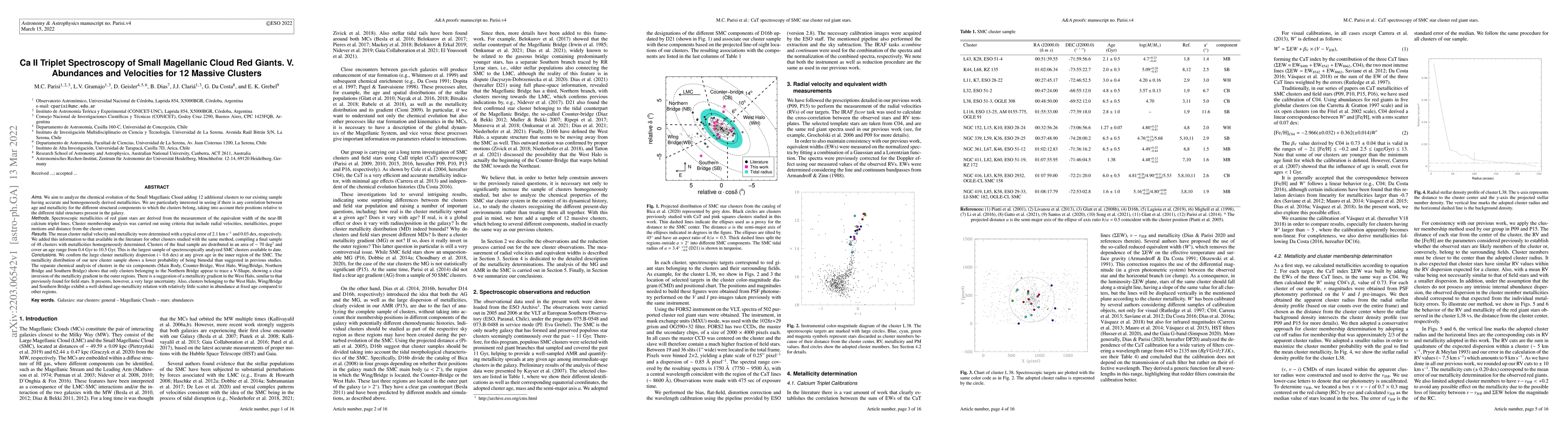 Thumbnail for Ca II Triplet Spectroscopy of Small Magellanic Cloud Red Giants. V.
  Abundances and Velocities for 12 Massive Clusters