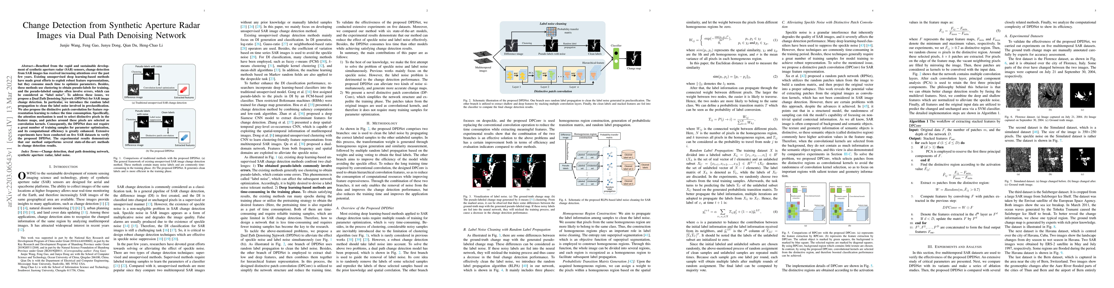 Thumbnail for Change Detection from Synthetic Aperture Radar Images via Dual Path
  Denoising Network