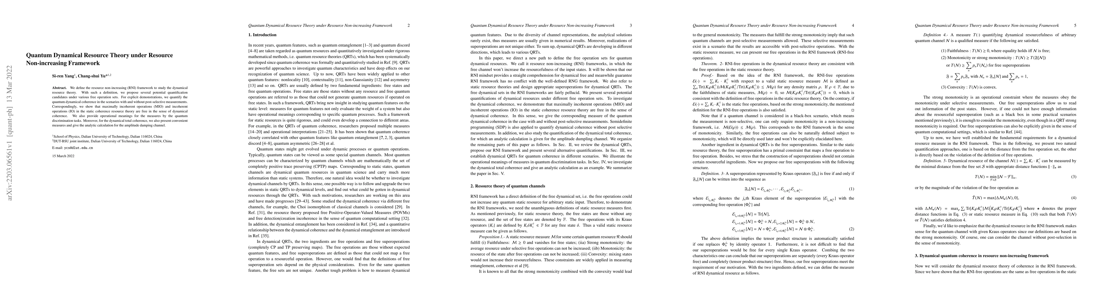 Thumbnail for Quantum Dynamical Resource Theory under Resource Non-increasing
  Framework