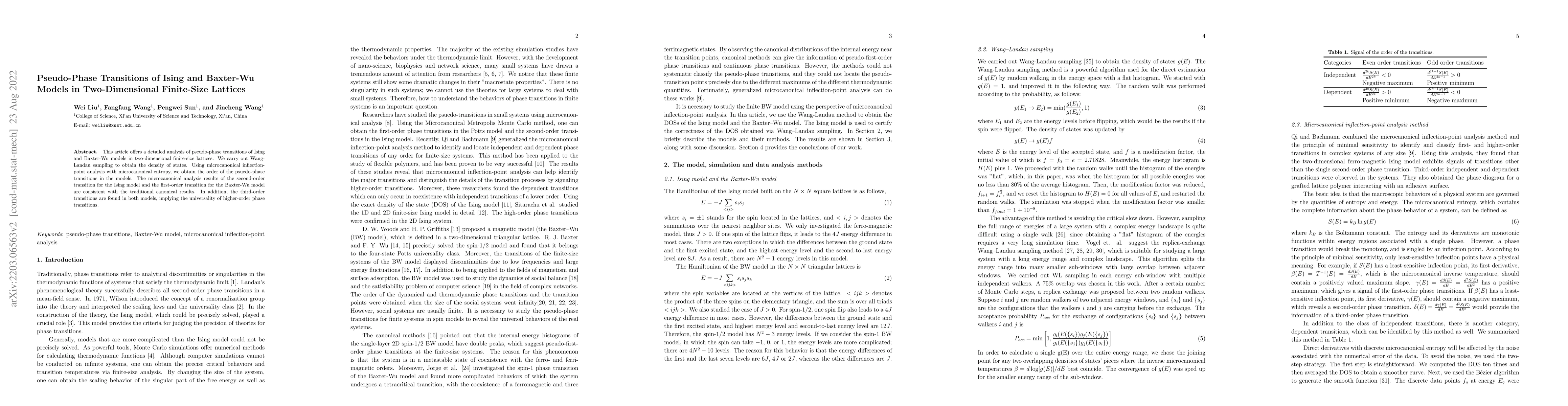Thumbnail for Pseudo-Phase Transitions of Ising and Baxter-Wu Models in
  Two-Dimensional Finite-Size Lattices