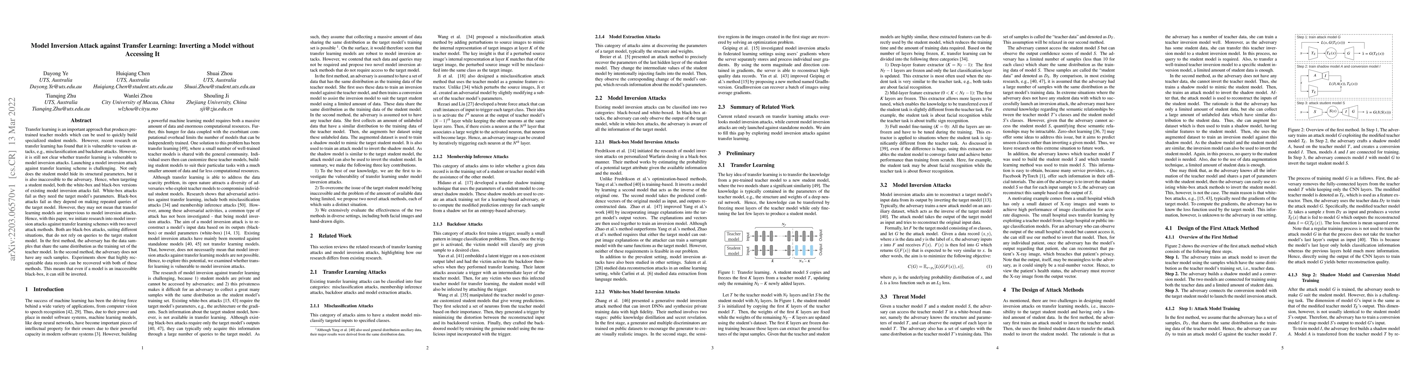 Thumbnail for Model Inversion Attack against Transfer Learning: Inverting a Model
  without Accessing It