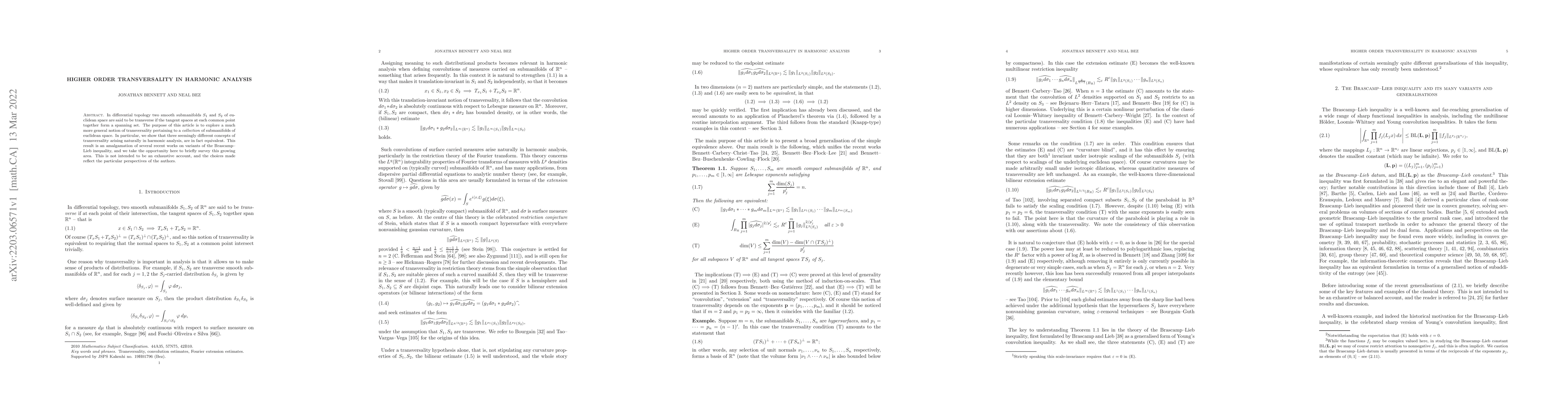 Thumbnail for Higher order transversality in harmonic analysis
