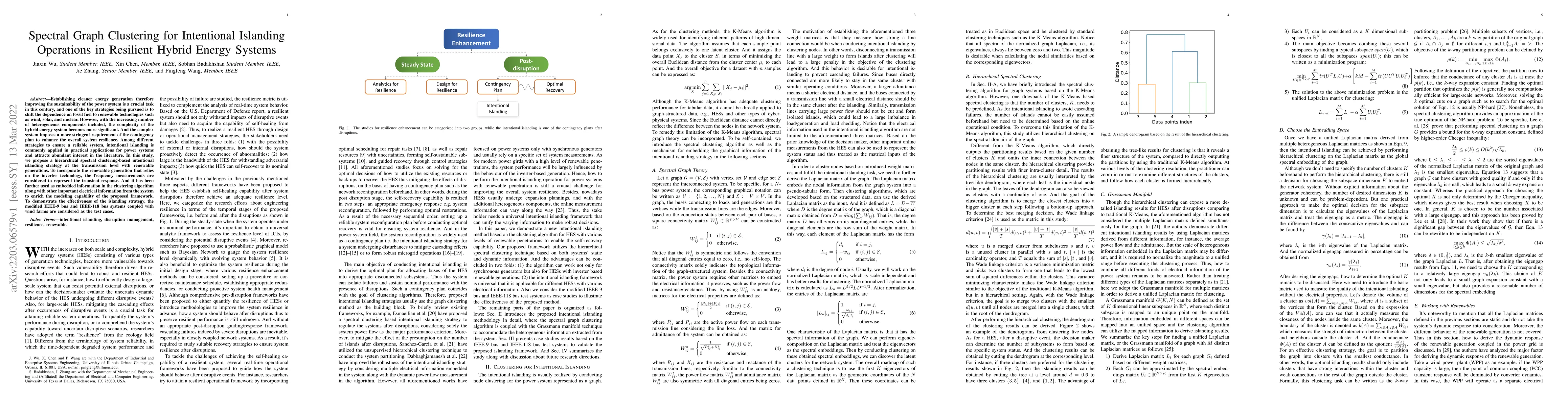 Thumbnail for Spectral Graph Clustering for Intentional Islanding Operations in
  Resilient Hybrid Energy Systems