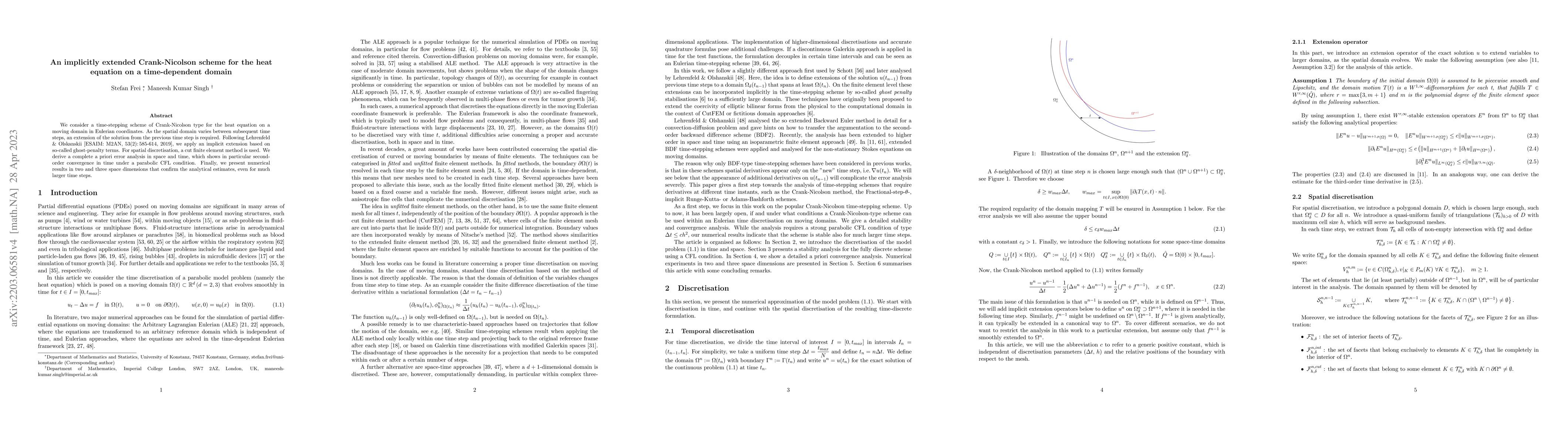Thumbnail for Analysis of an implicitly extended Crank-Nicolson scheme for the heat
  equation on a time-dependent domain