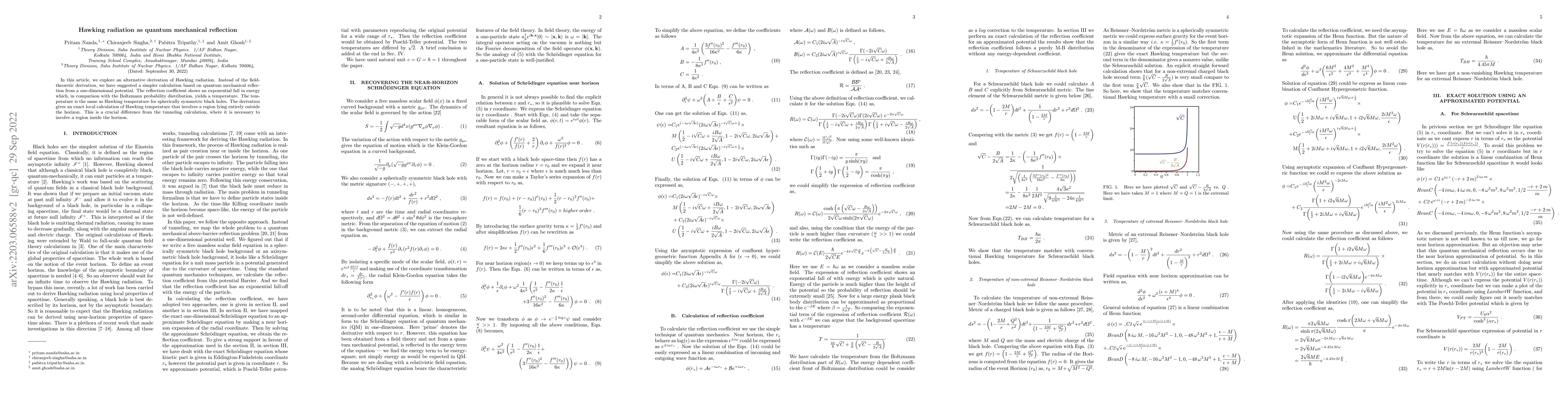 Thumbnail for Hawking radiation as quantum mechanical reflection