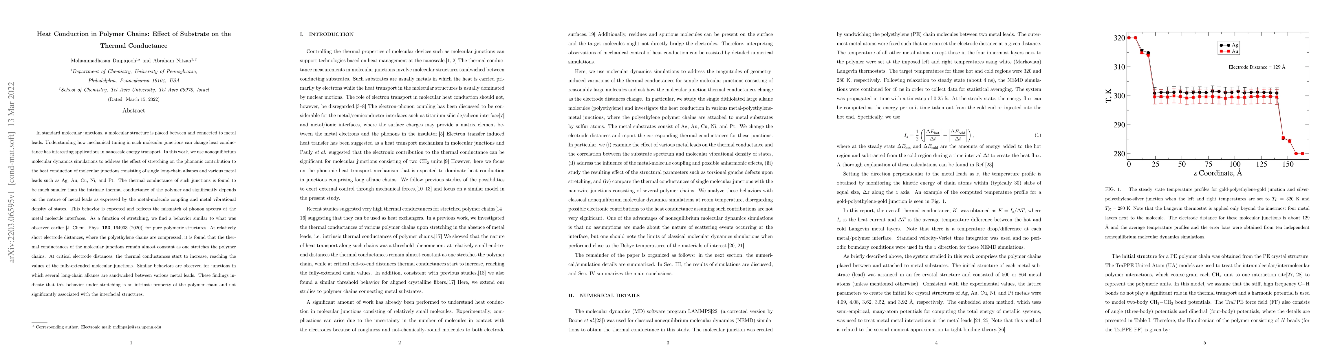 Thumbnail for Heat Conduction in Polymer Chains: Effect of Substrate on the Thermal
  Conductance