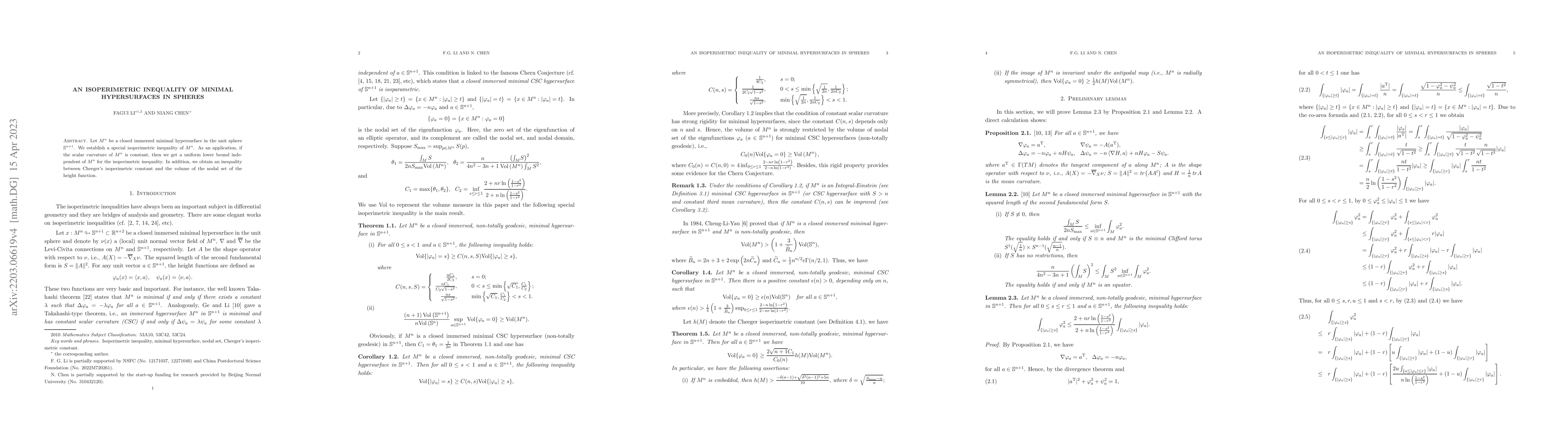 Thumbnail for An isoperimetric inequality of minimal hypersurfaces in spheres
