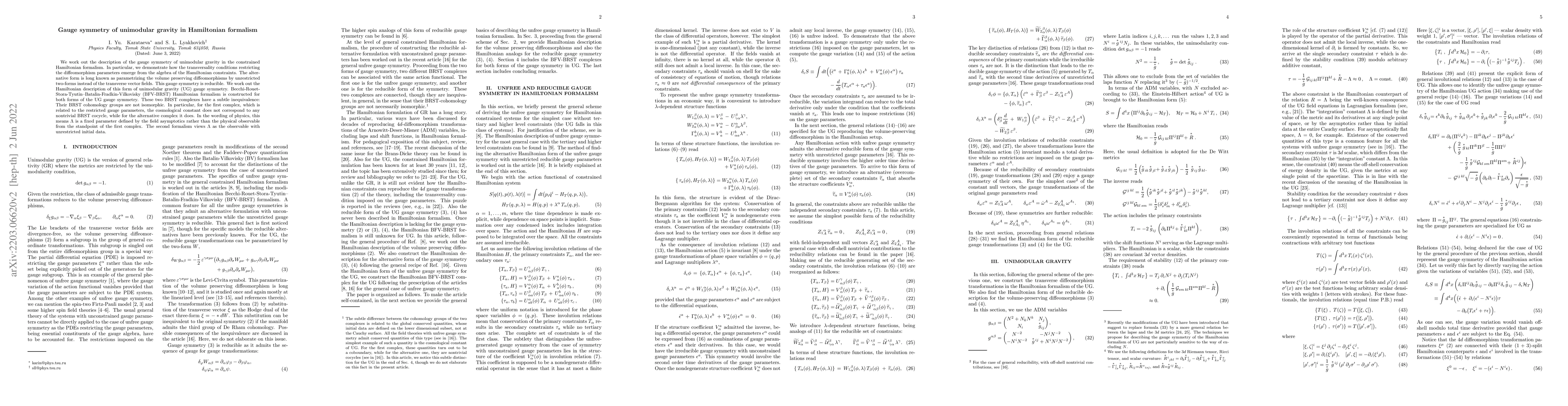 Thumbnail for Gauge symmetry of unimodular gravity in Hamiltonian formalism