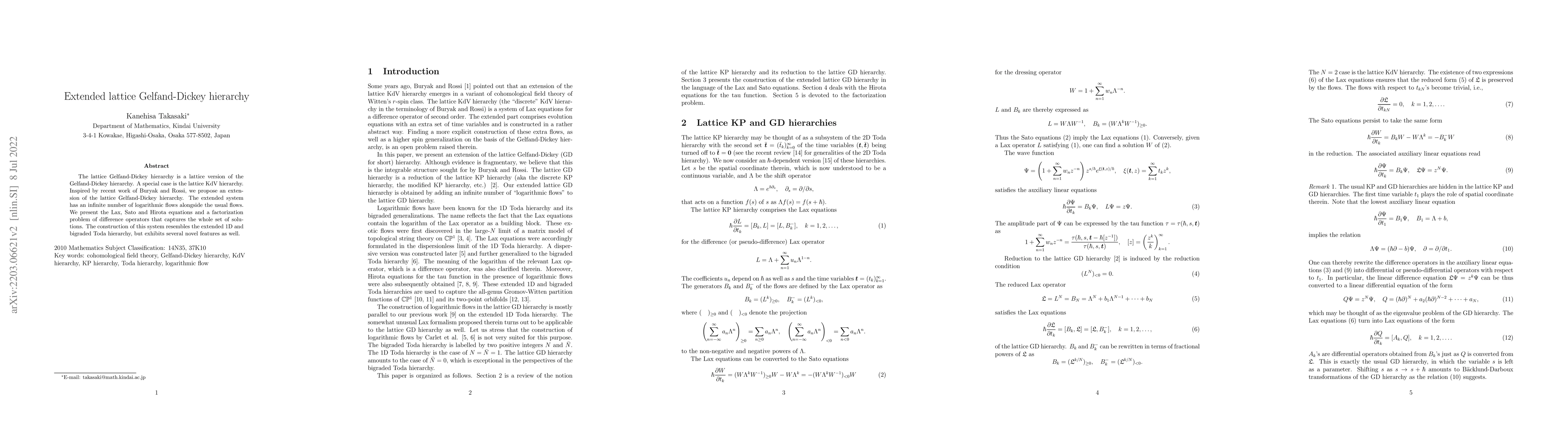 Thumbnail for Extended lattice Gelfand-Dickey hierarchy