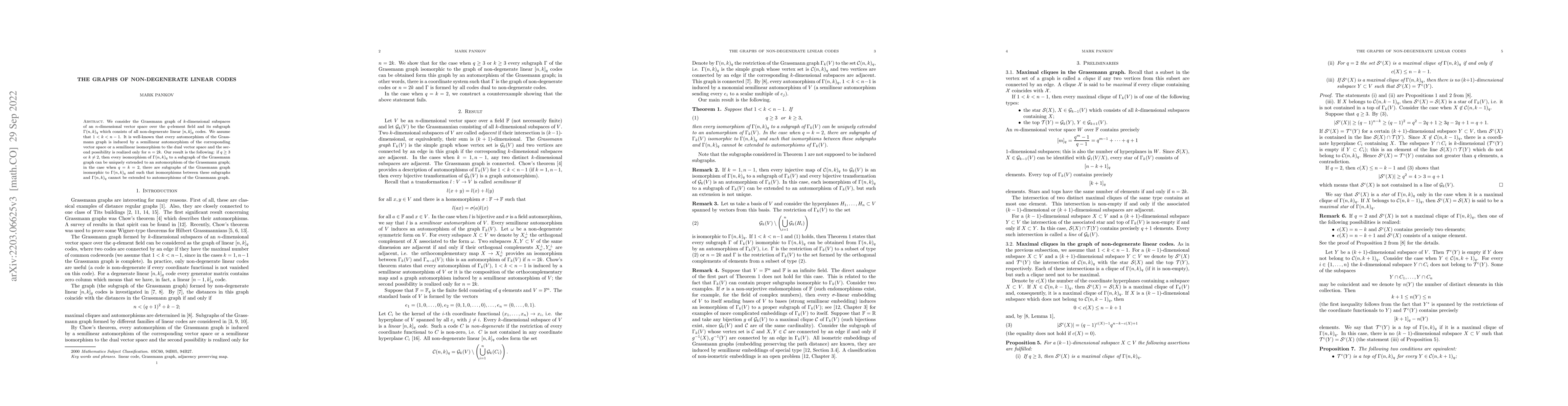 Thumbnail for The graphs of non-degenerate linear codes
