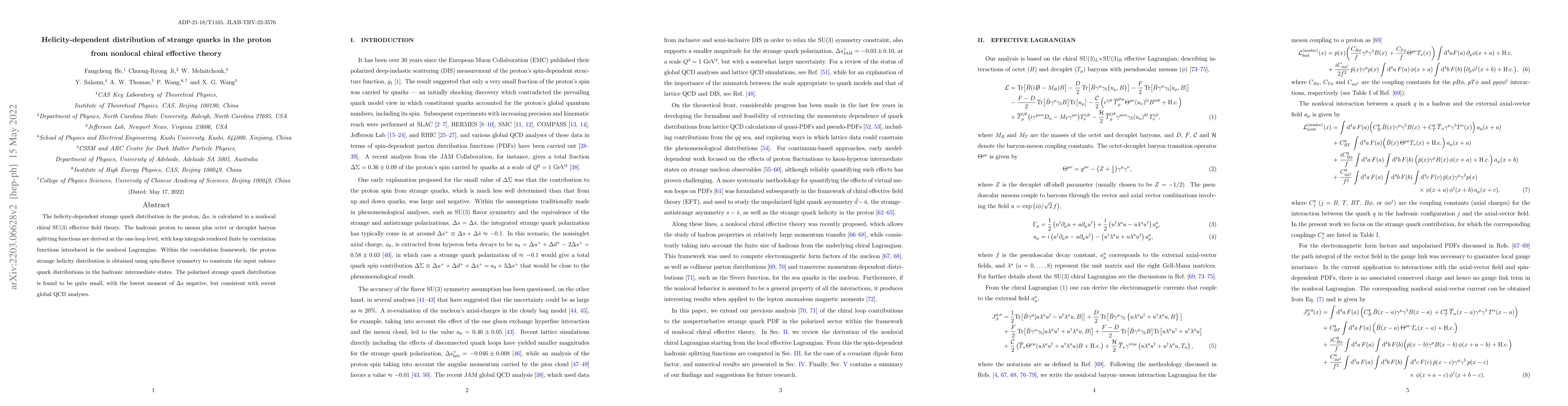 Thumbnail for Helicity-dependent distribution of strange quarks in the proton from
  nonlocal chiral effective theory