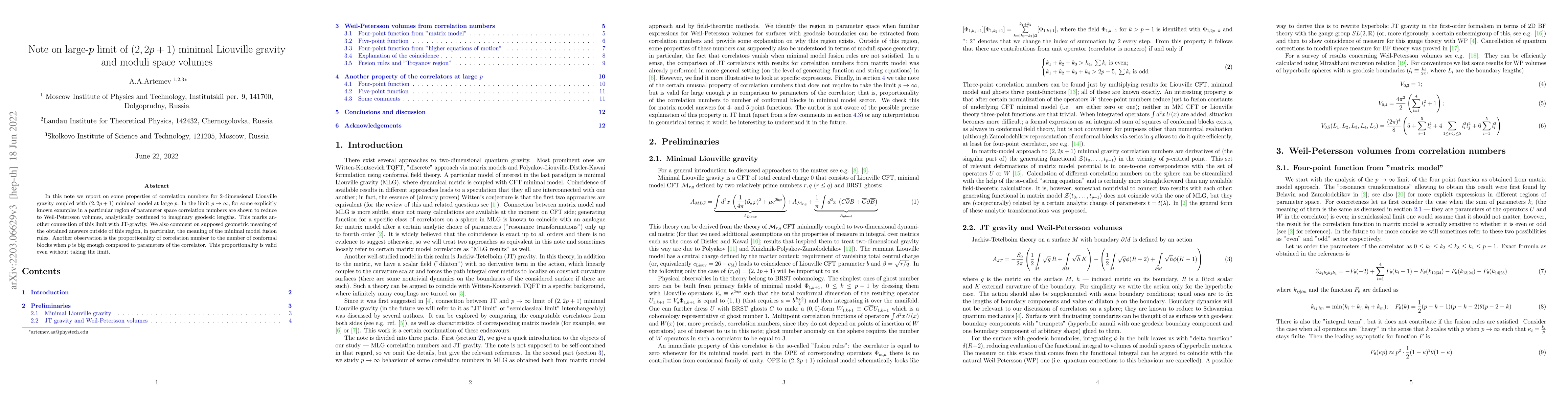 Thumbnail for Note on large-$p$ limit of $(2,2p+1)$ minimal Liouville gravity and
  moduli space volumes