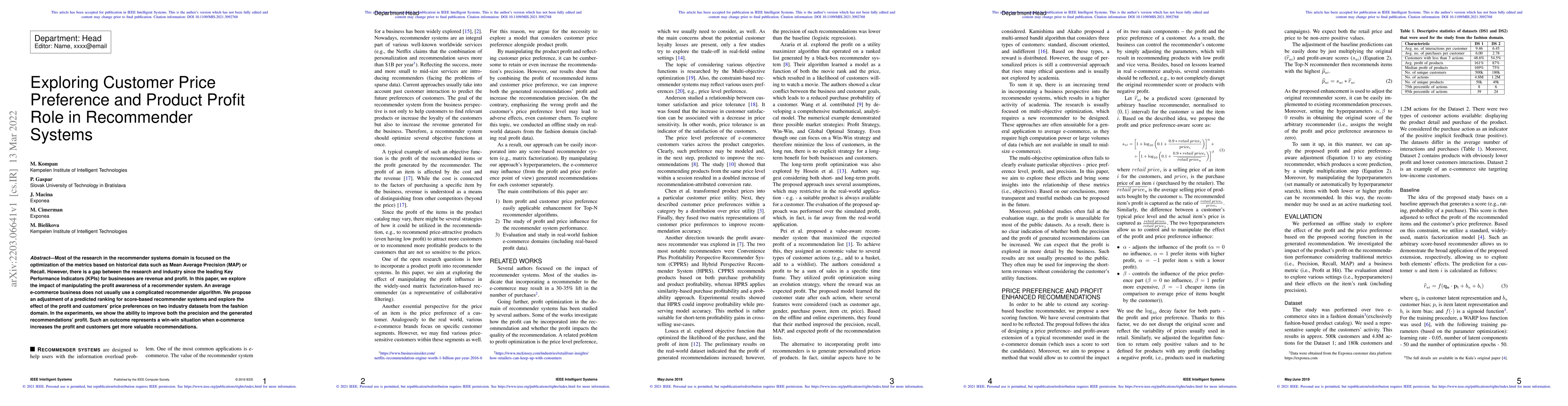Thumbnail for Exploring Customer Price Preference and Product Profit Role in
  Recommender Systems