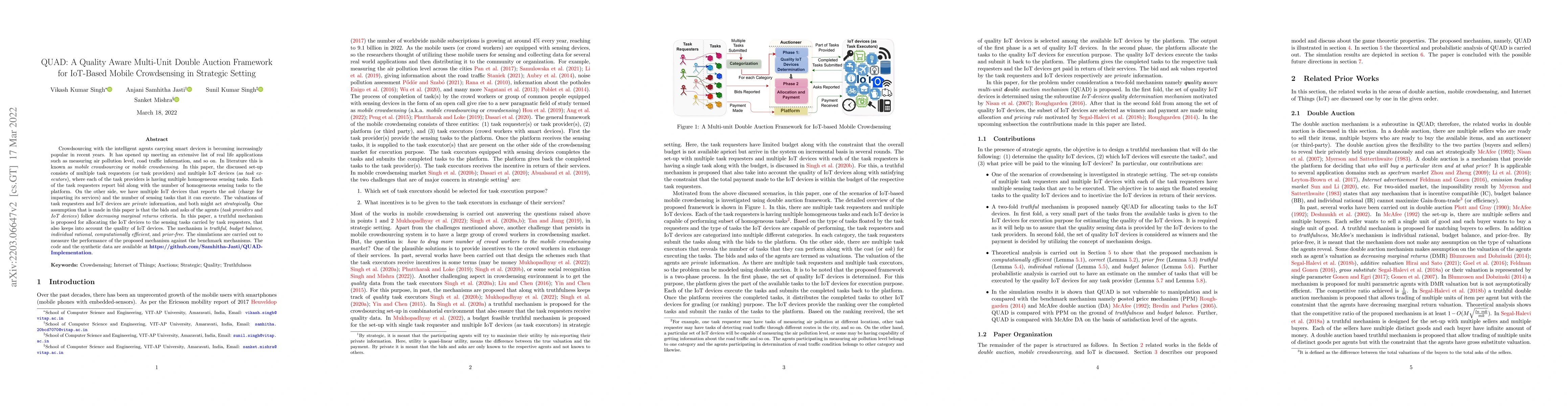 Thumbnail for QUAD: A Quality Aware Multi-Unit Double Auction Framework for IoT-Based
  Mobile Crowdsensing in Strategic Setting