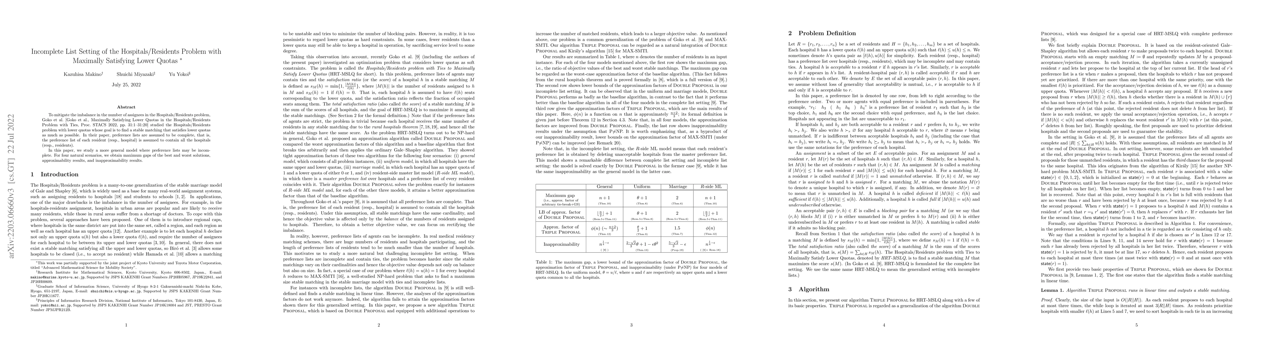 Thumbnail for Incomplete List Setting of the Hospitals/Residents Problem with
  Maximally Satisfying Lower Quotas
