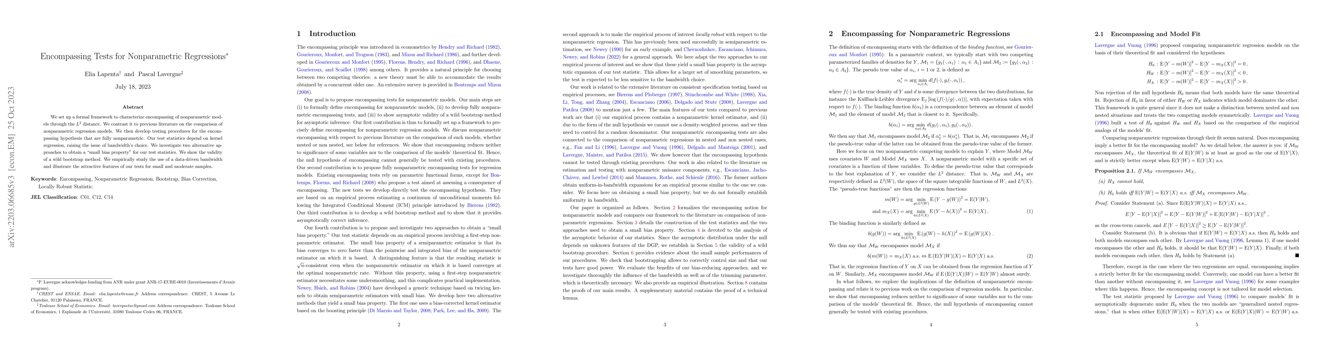 Thumbnail for Encompassing Tests for Nonparametric Regressions