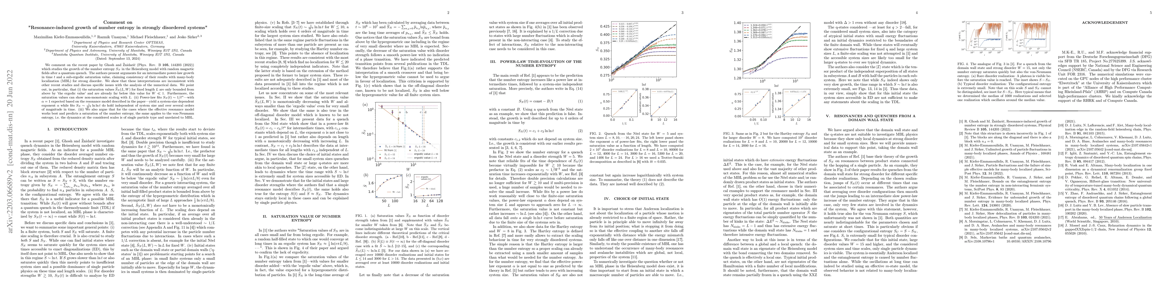 Thumbnail for Comment on "Resonance-induced growth of number entropy in strongly
  disordered systems"