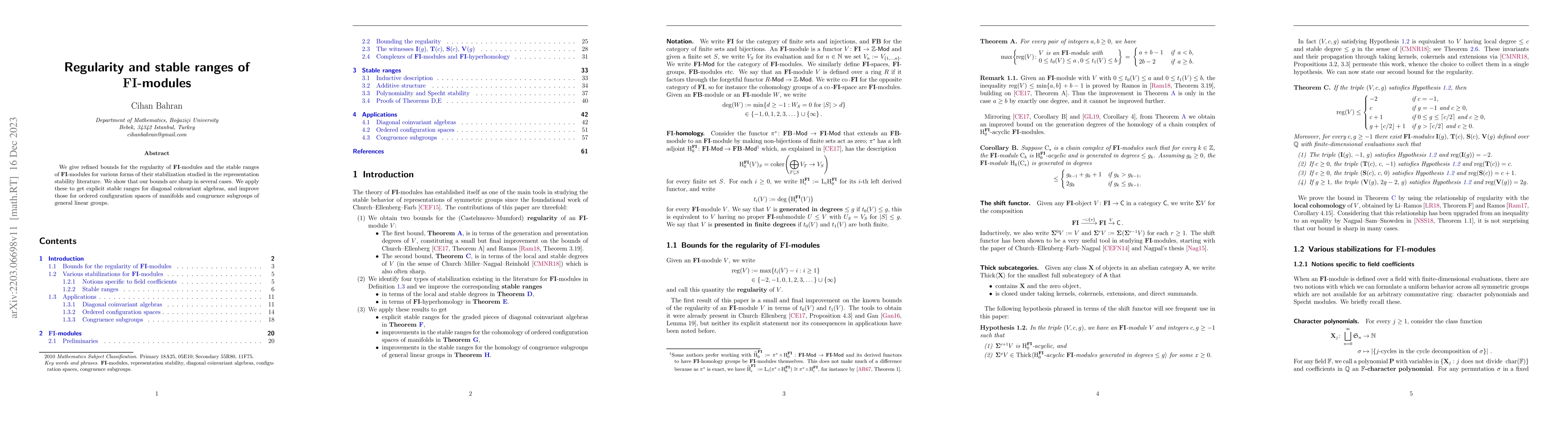 Thumbnail for Regularity and stable ranges of FI-modules