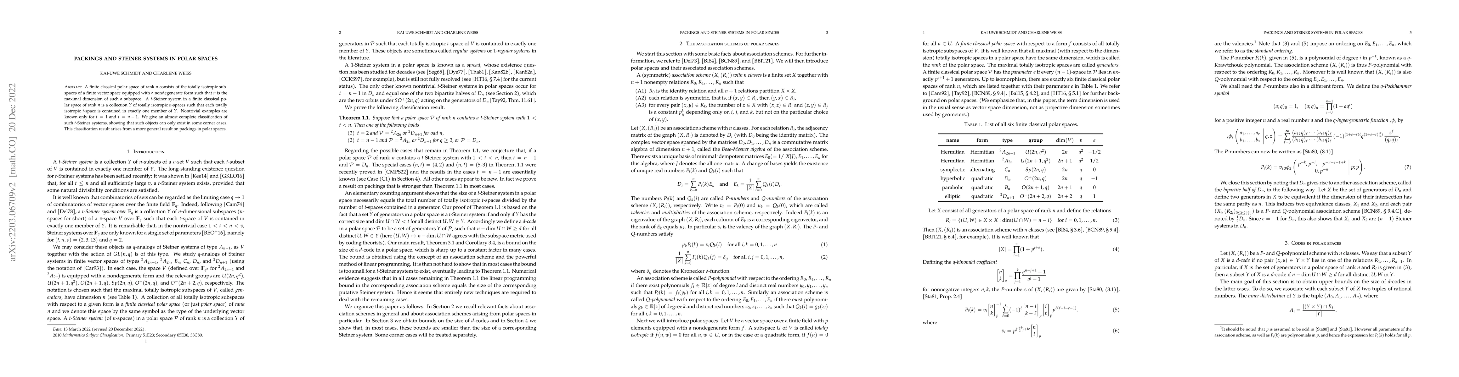 Thumbnail for Packings and Steiner systems in polar spaces