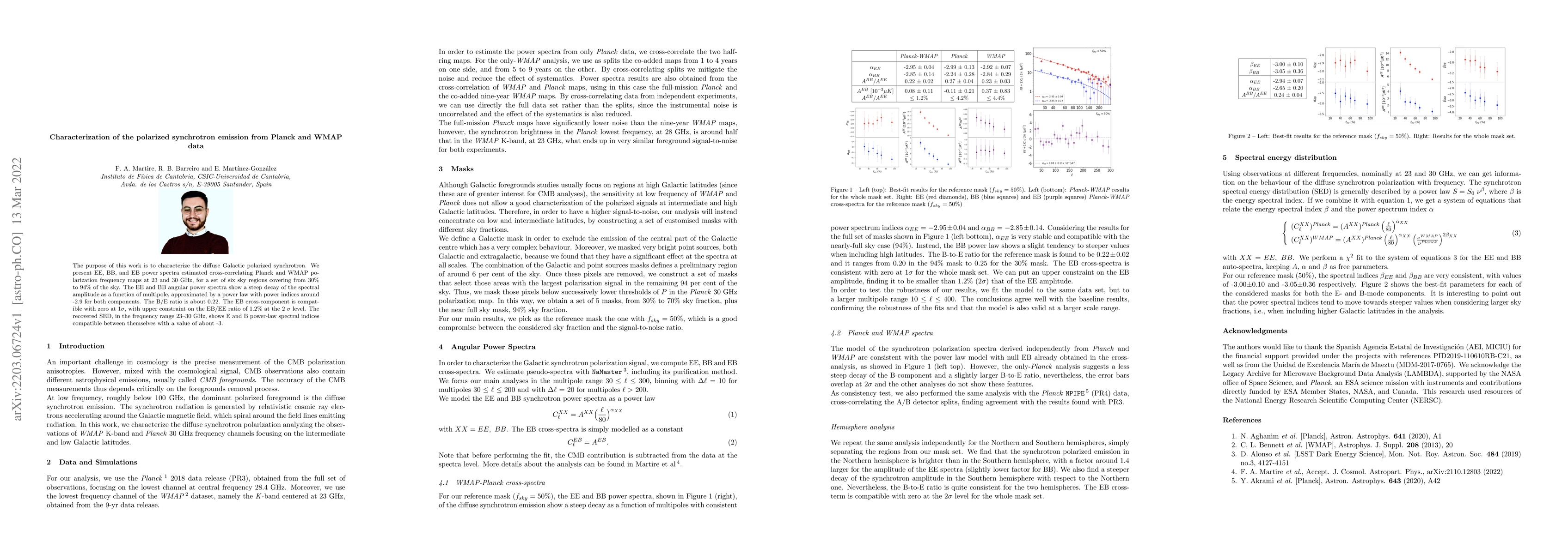 Thumbnail for Characterization of the polarized synchrotron emission from Planck and
  WMAP data
