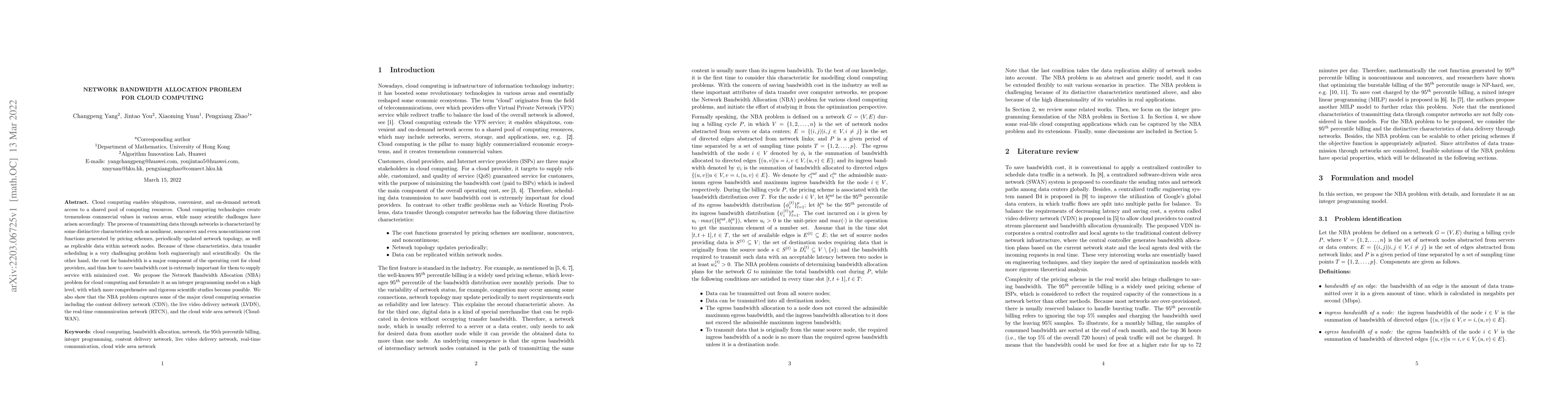 Thumbnail for Network Bandwidth Allocation Problem For Cloud Computing
