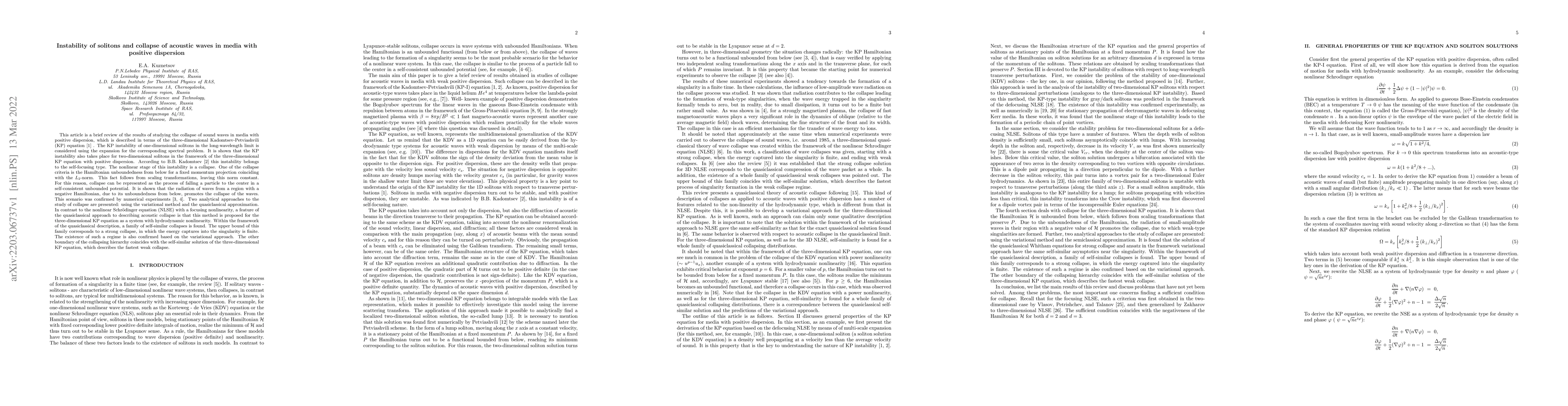 Thumbnail for Instability of solitons and collapse of acoustic waves in media with
  positive dispersion