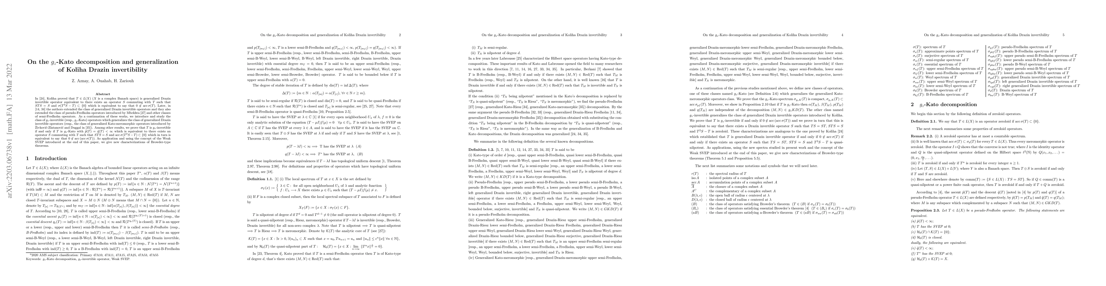 Thumbnail for On the $g_{z}$-Kato decomposition and generalization of Koliha Drazin
  invertibility