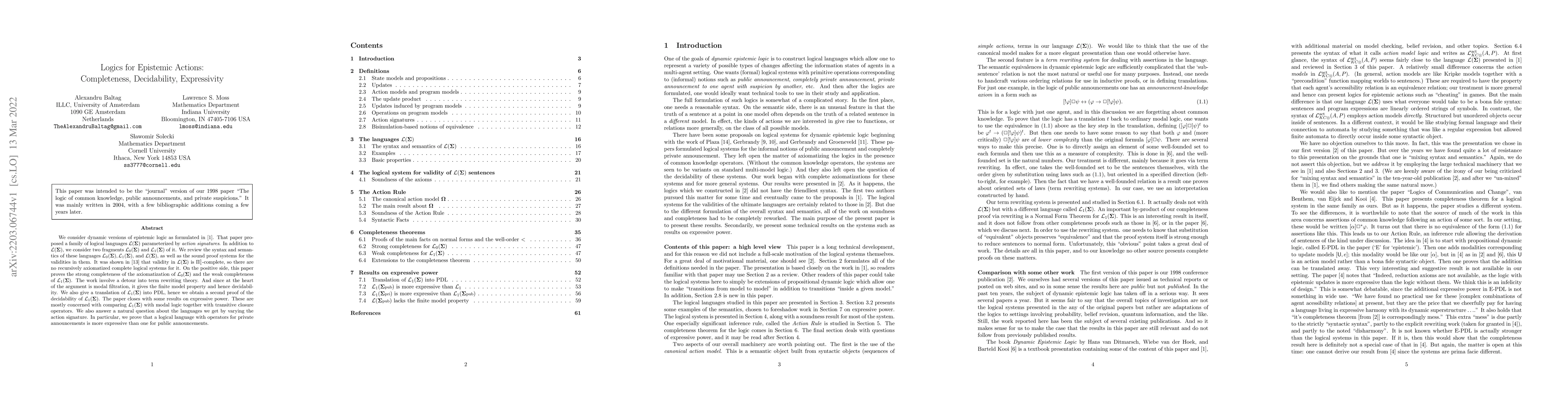 Thumbnail for Logics for Epistemic Actions: Completeness, Decidability, Expressivity