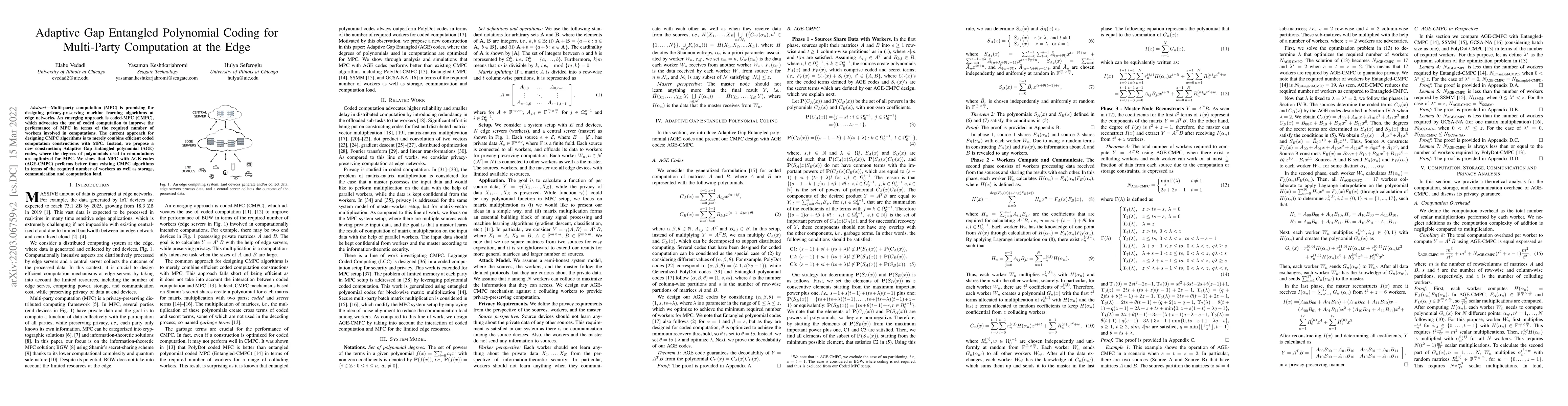 Thumbnail for Adaptive Gap Entangled Polynomial Coding for Multi-Party Computation at
  the Edge