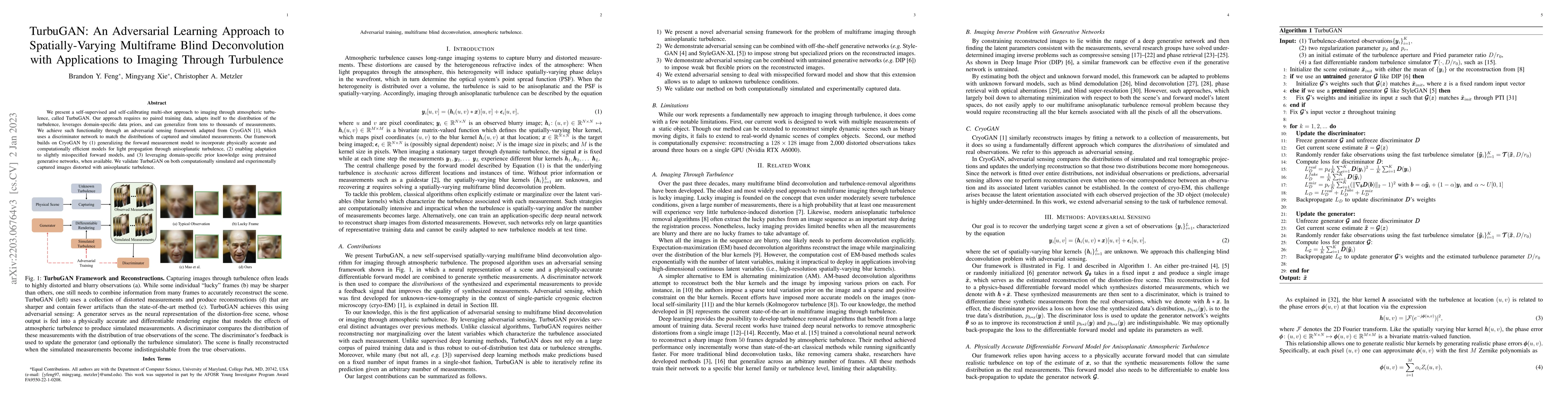 Thumbnail for TurbuGAN: An Adversarial Learning Approach to Spatially-Varying
  Multiframe Blind Deconvolution with Applications to Imaging Through
  Turbulence
