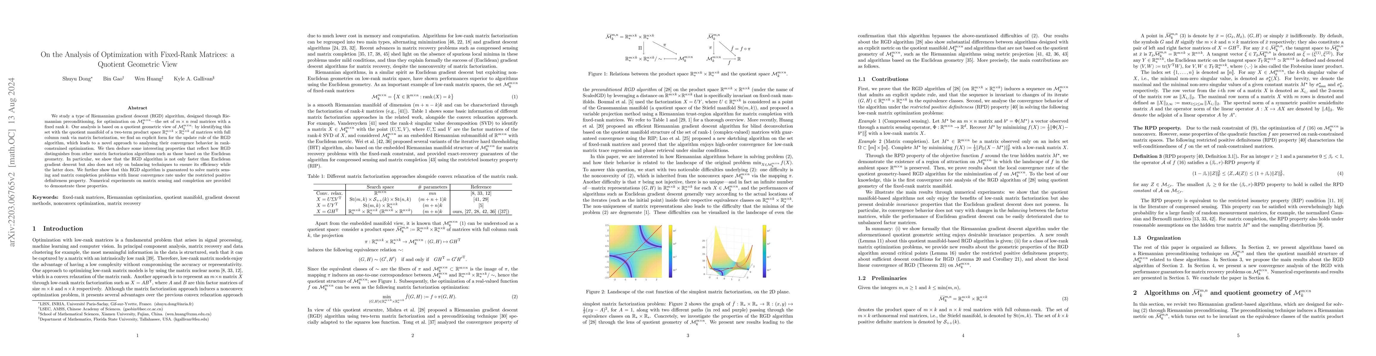 Thumbnail for On the analysis of optimization with fixed-rank matrices: a quotient
  geometric view
