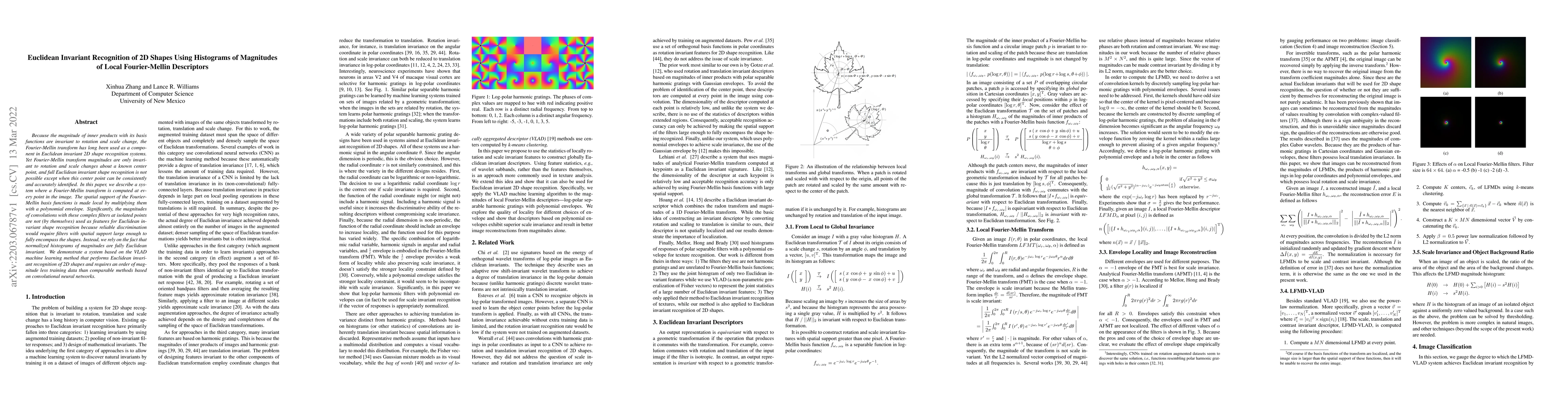 Thumbnail for Euclidean Invariant Recognition of 2D Shapes Using Histograms of
  Magnitudes of Local Fourier-Mellin Descriptors