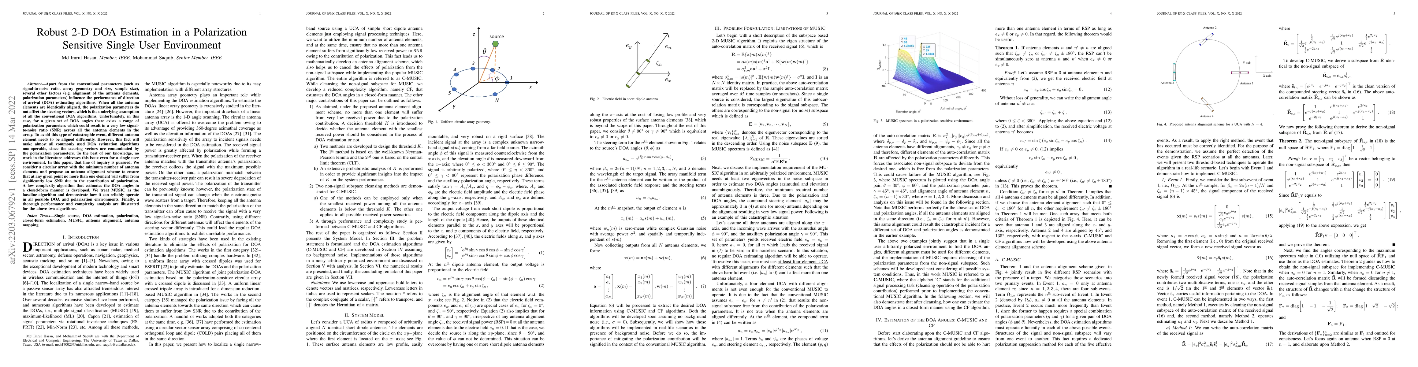 Thumbnail for Robust 2-D DOA Estimation in a Polarization Sensitive Single User
  Environment