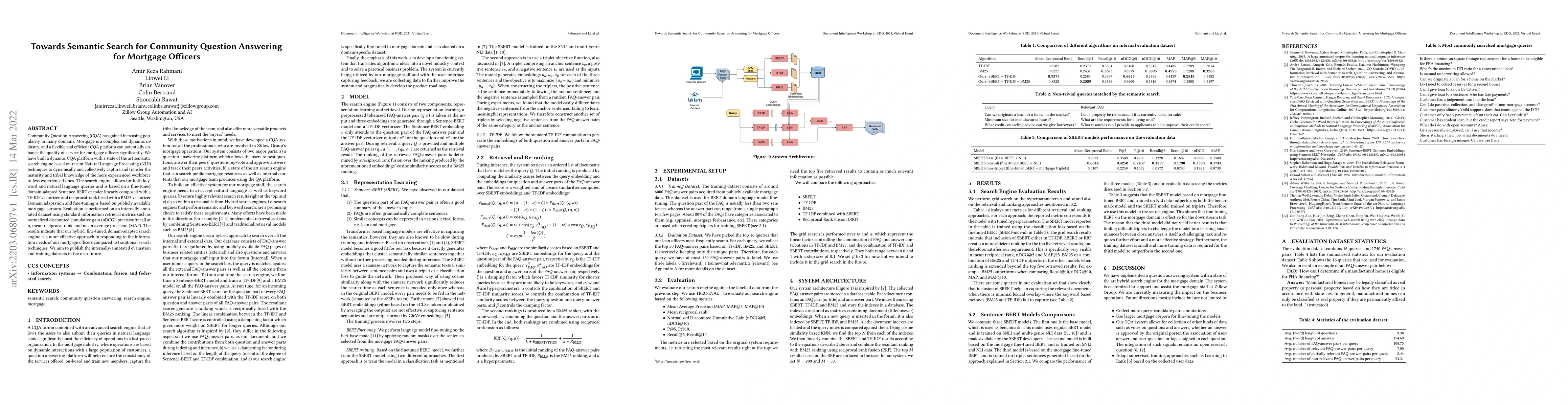 Thumbnail for Towards Semantic Search for Community Question Answering for Mortgage
  Officers