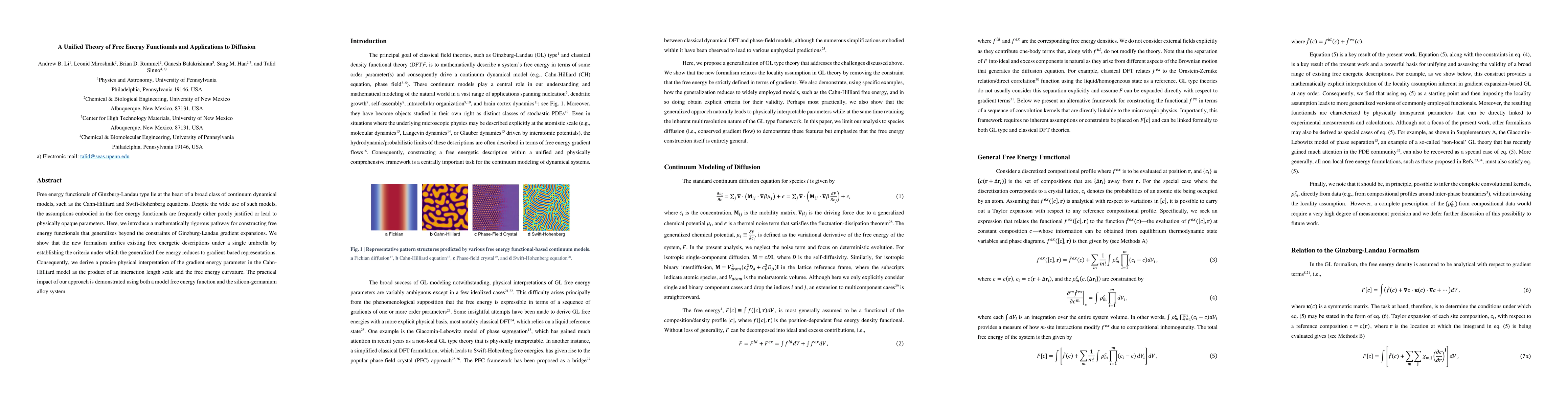 Thumbnail for A Unified Theory of Free Energy Functionals and Applications to
  Diffusion