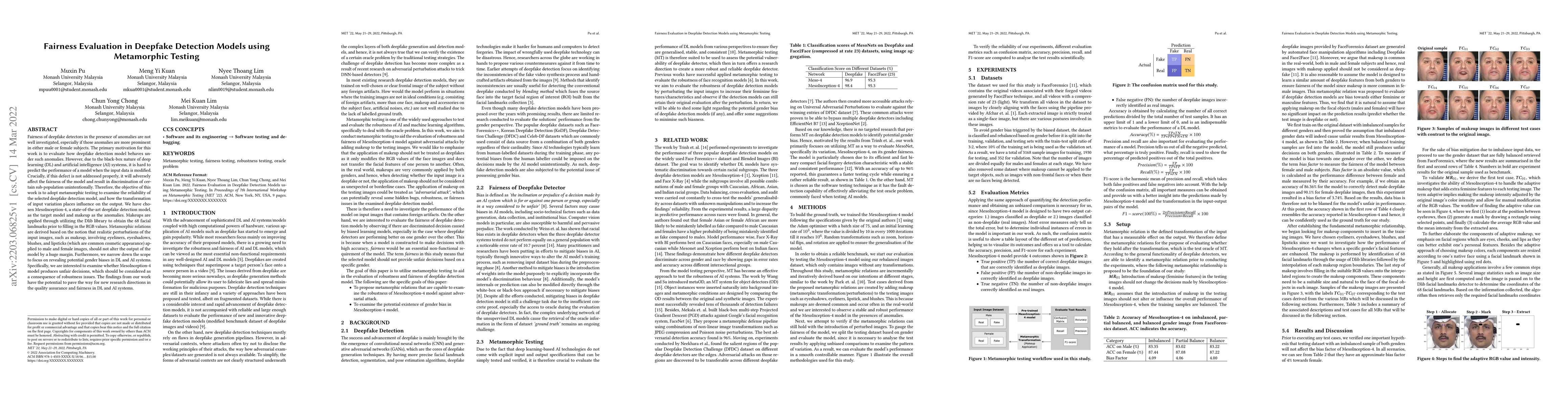 Thumbnail for Fairness Evaluation in Deepfake Detection Models using Metamorphic
  Testing