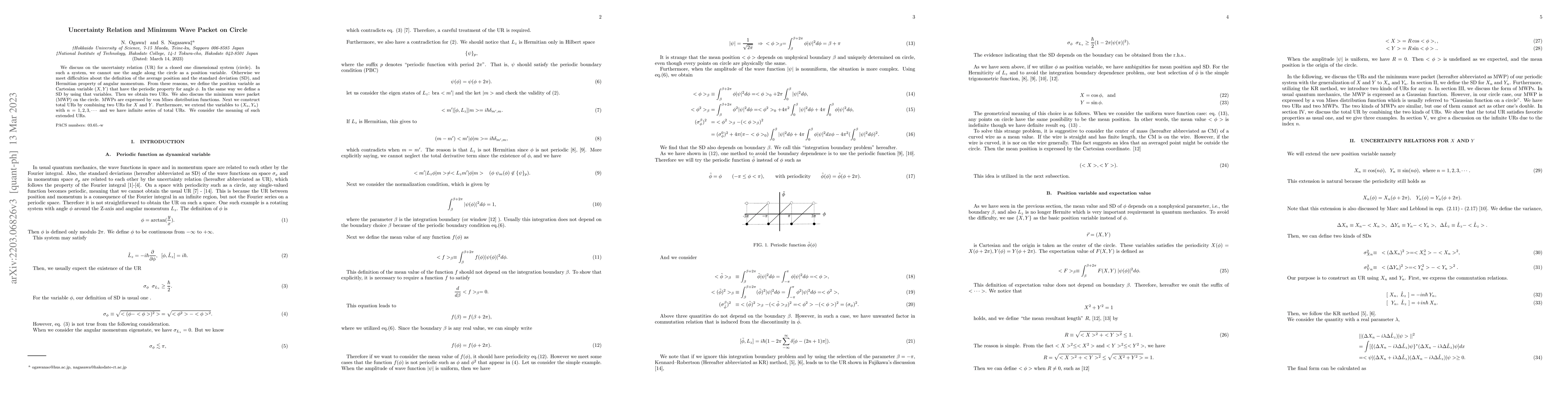 Thumbnail for Uncertainty Relation and Minimum Wave Packet on Circle