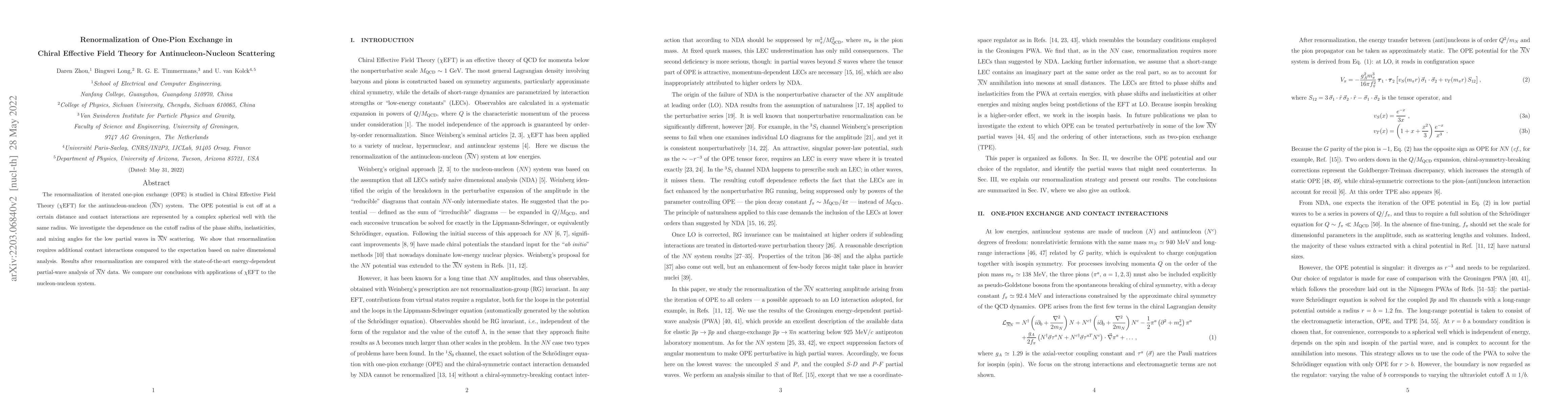 Thumbnail for Renormalization of One-Pion Exchange in Chiral Effective Field Theory
  for Antinucleon-Nucleon Scattering