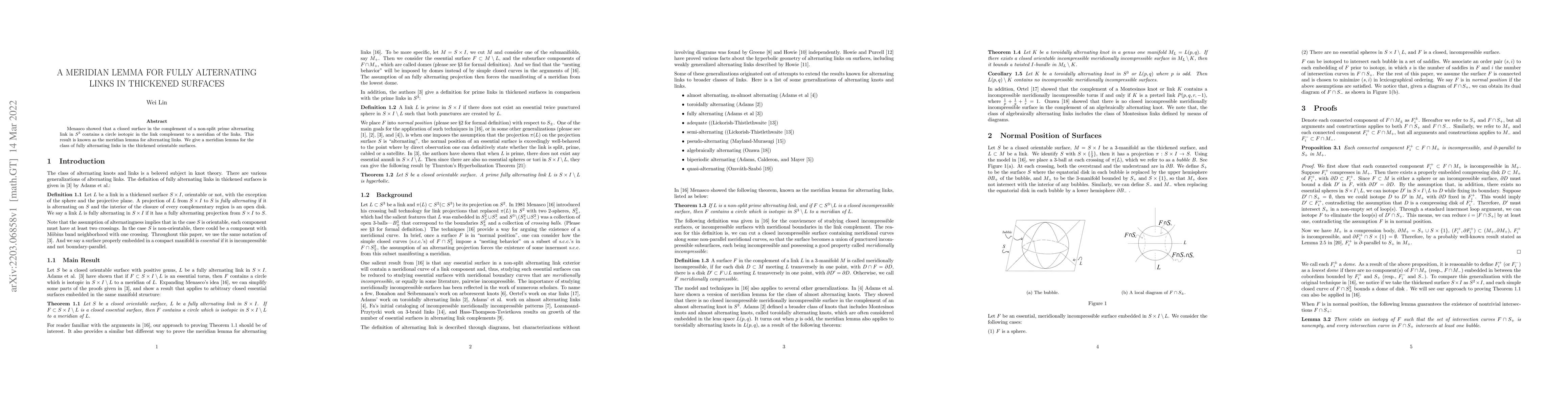 Thumbnail for A meridian lemma for fully alternating links in thickened surfaces