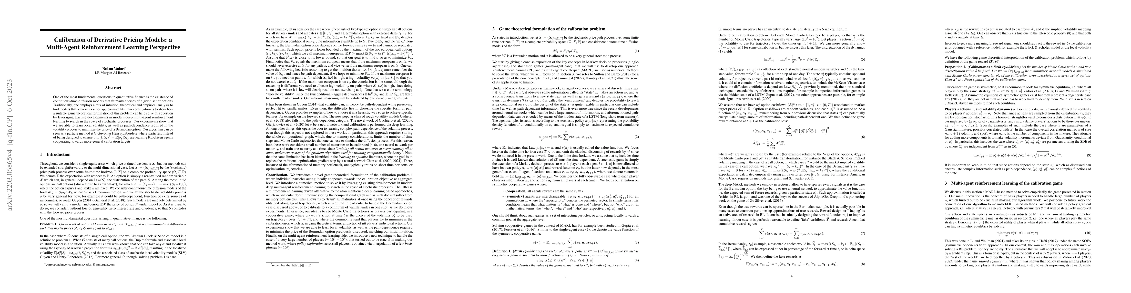 Thumbnail for Calibration of Derivative Pricing Models: a Multi-Agent Reinforcement
  Learning Perspective