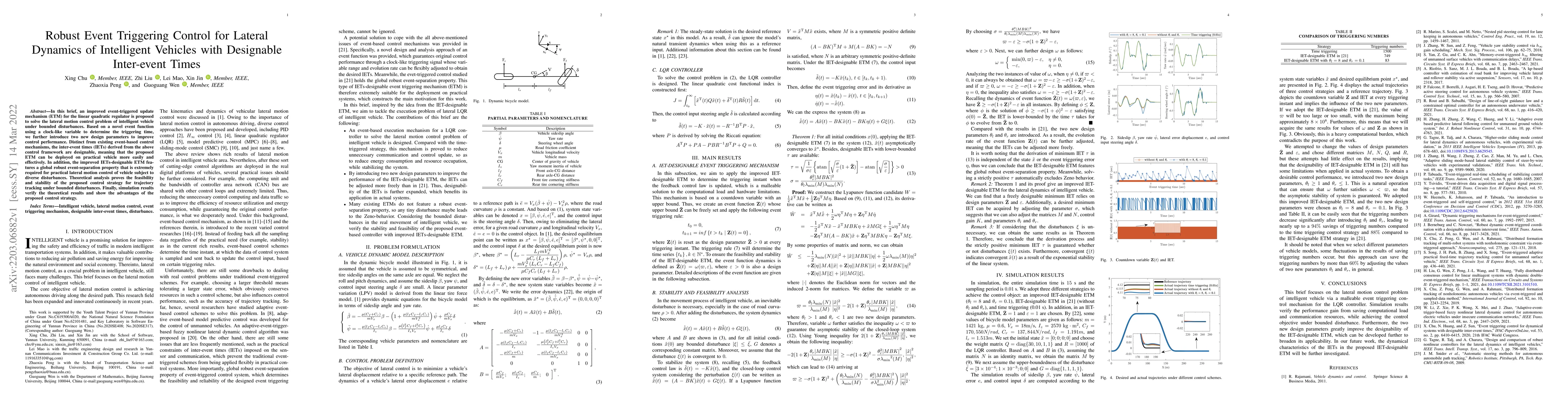 Thumbnail for Robust Event Triggering Control for Lateral Dynamics of Intelligent
  Vehicles with Designable Inter-event Times