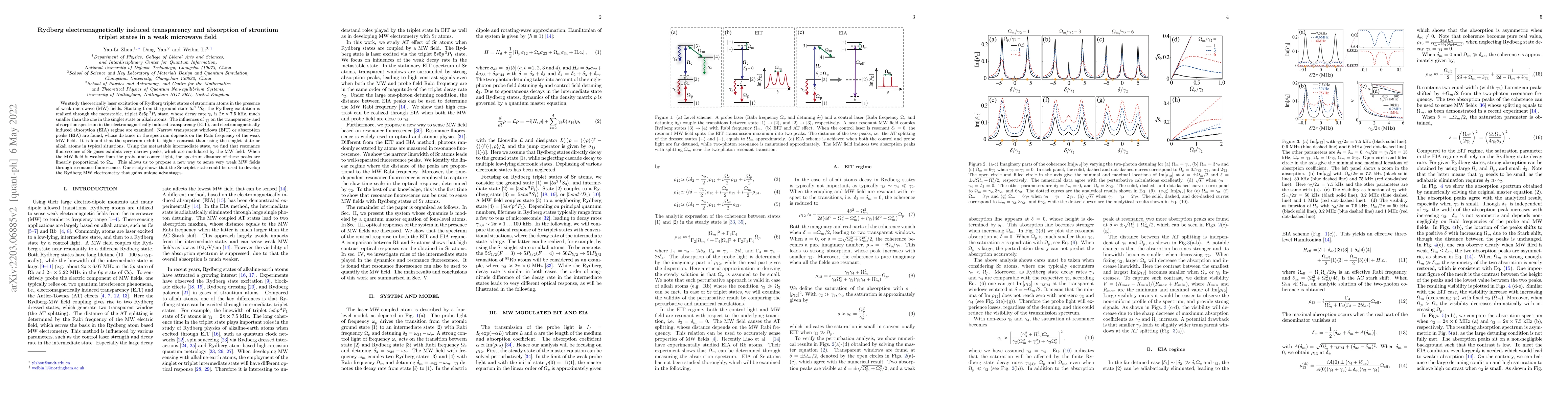 Thumbnail for Rydberg electromagnetically induced transparency and absorption of
  strontium triplet states in a weak microwave field