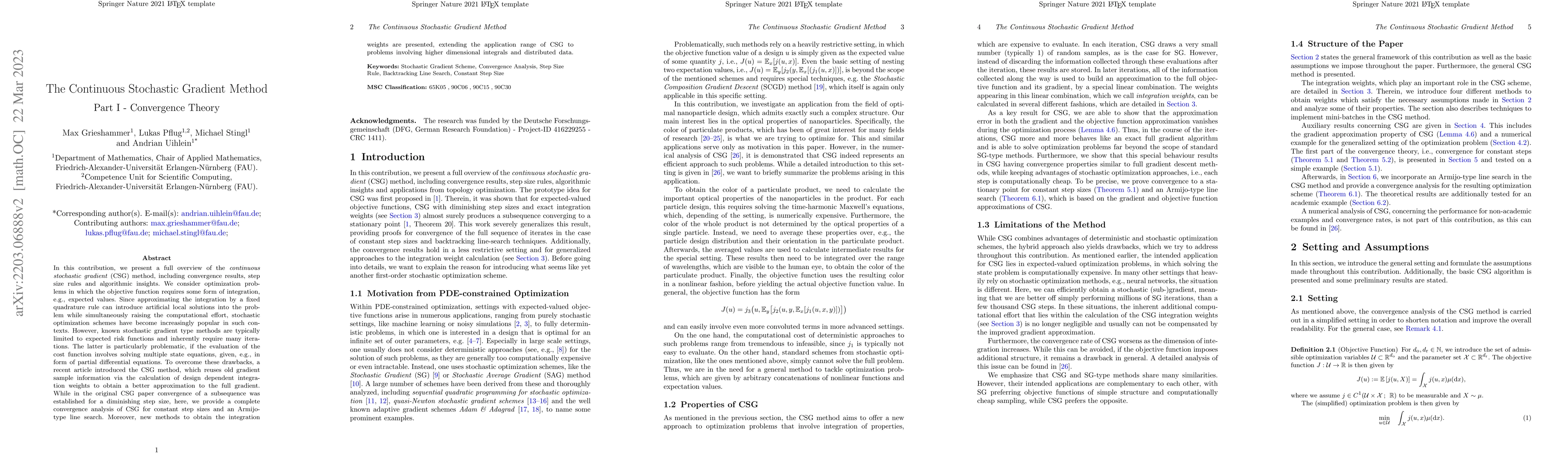 Thumbnail for The Continuous Stochastic Gradient Method: Part I -- Convergence Theory