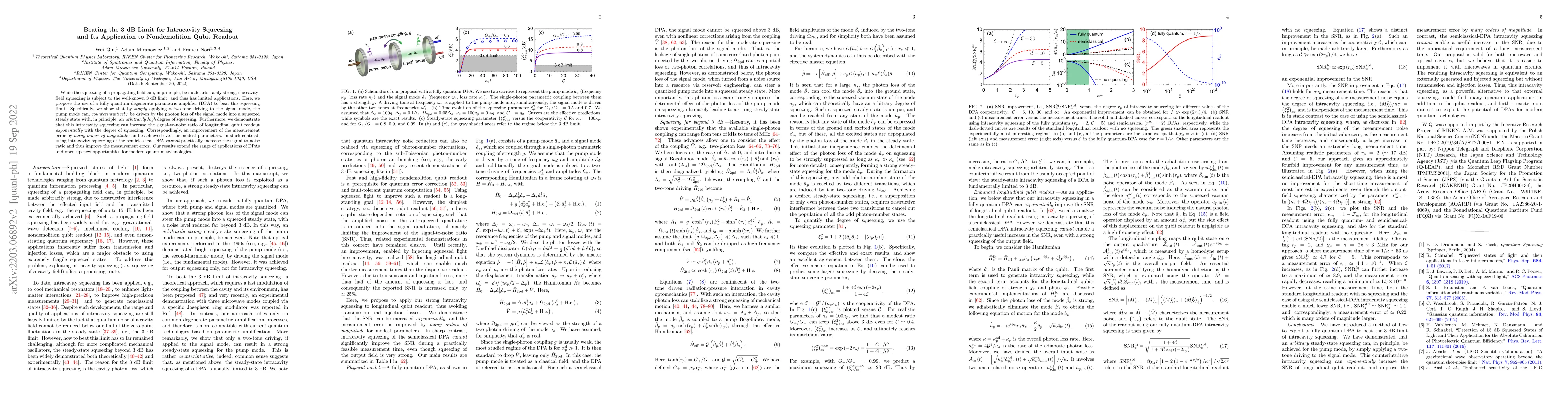 Thumbnail for Beating the 3 dB Limit for Intracavity Squeezing and Its Application to
  Nondemolition Qubit Readout